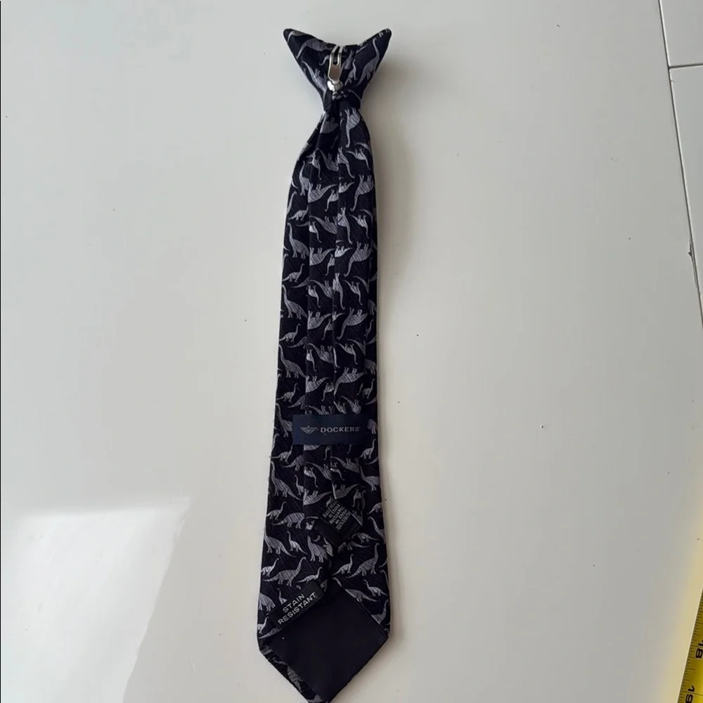 Boys 14” Clip-on Neck Tie Dockers Dinosaur Print 100% Silk